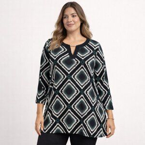 Art-to-Wear Geometric Print Tunic Top – Size 14/16W